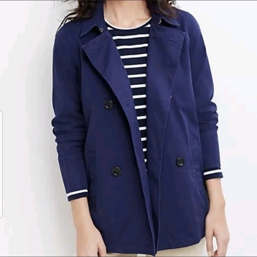 J. Jill Double Button Front Lightweight Jacket Navy Blue 100% Cotton XL Pea Coat